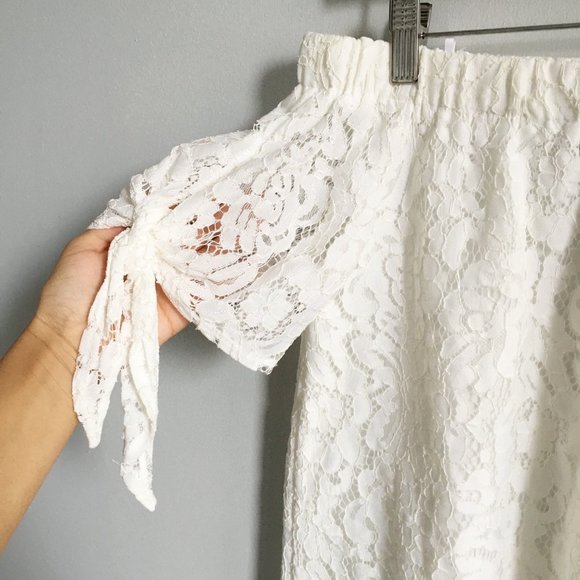 Lulu's Ethereal View Ivory Lace Off Shoulder Top - Picture 3 of 8